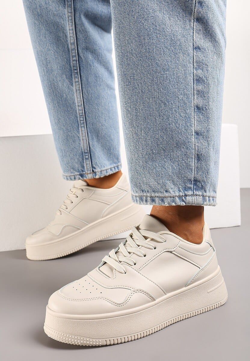 Nowe beżowe sneakersy na platformie r.38