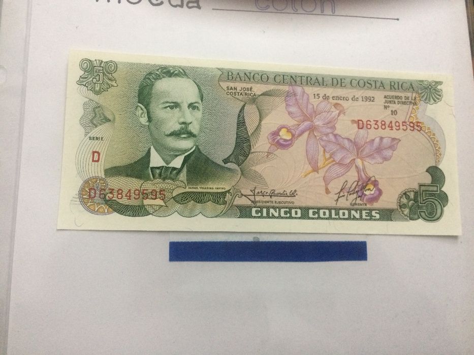 COSTA RICA 1 NOTA de 5 colones NOVA NÃO CIRCULADA conforme as fotos