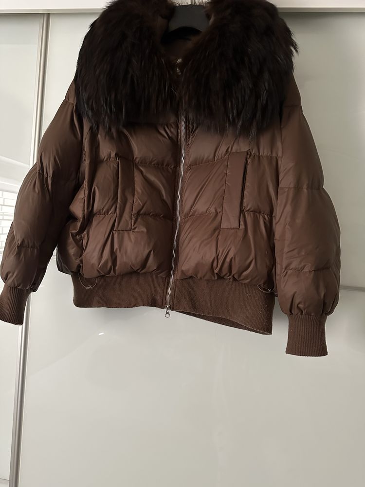 Kurtka puchowa Jenot naruralny puch Futro S 36 oversize