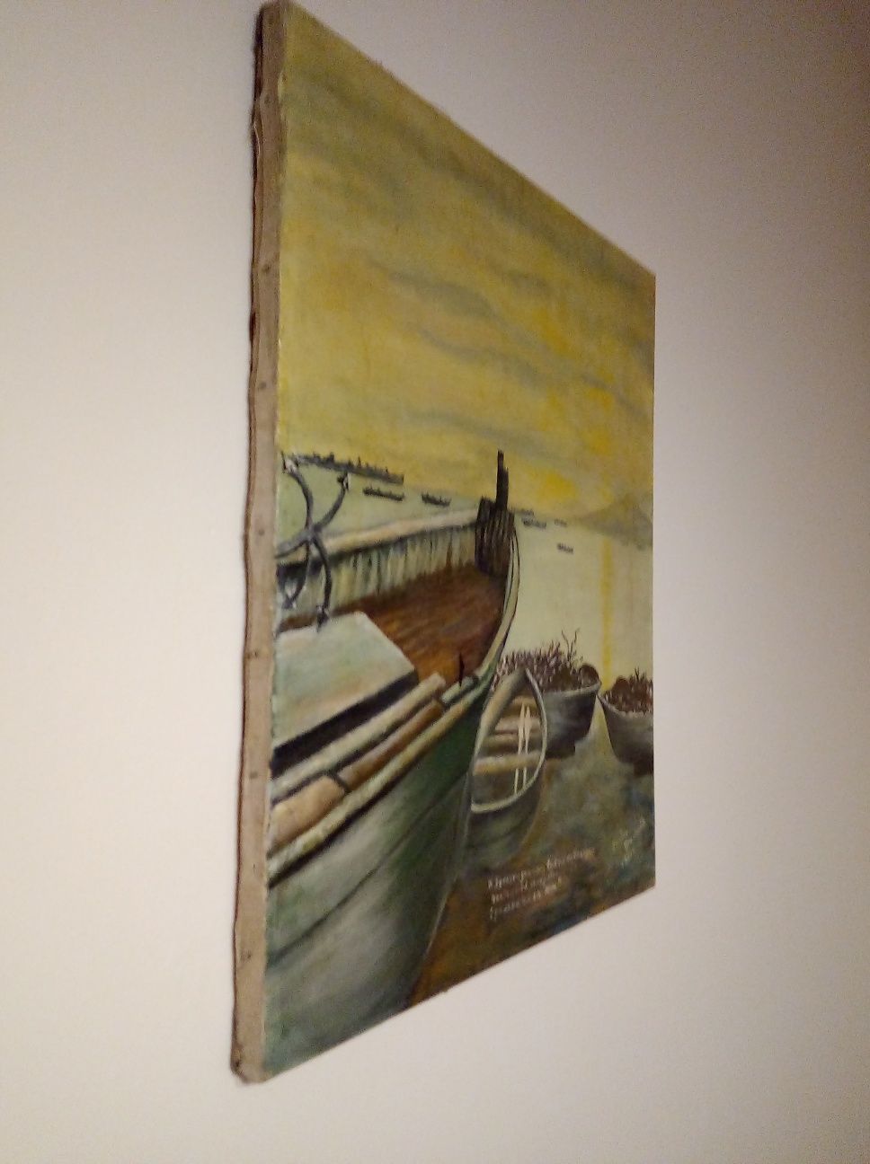 Obraz olejny na płótnie ręcznie malowany łodzie loft