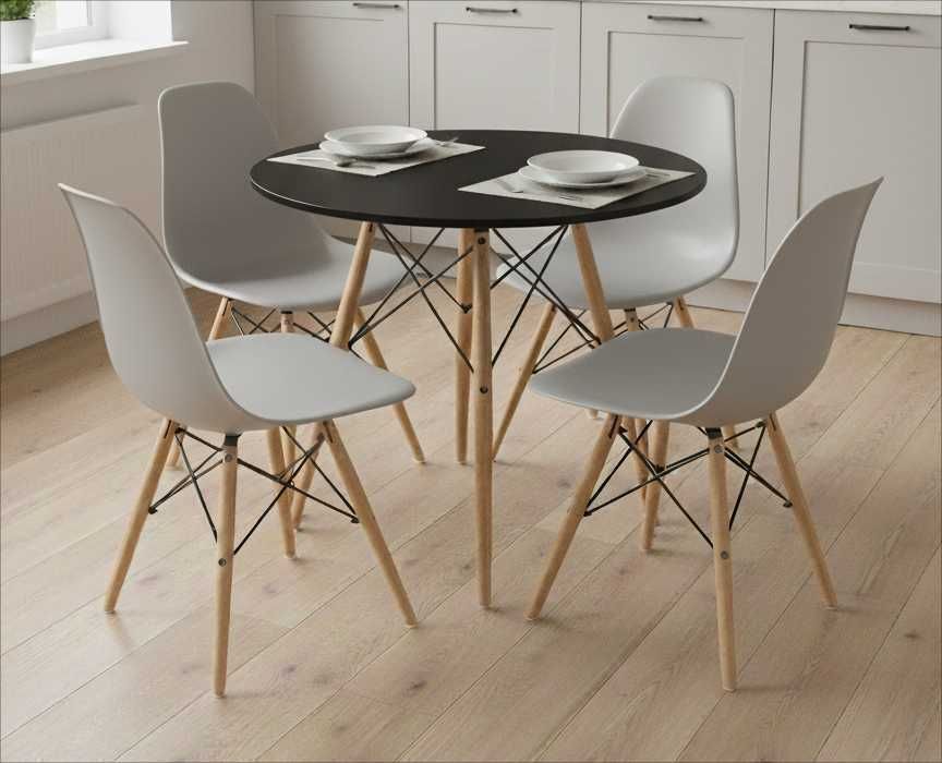 NOWY Biały Okrągły Stół 80 cm z Krzesłami Do Jadalni Kuchni Salonu FV