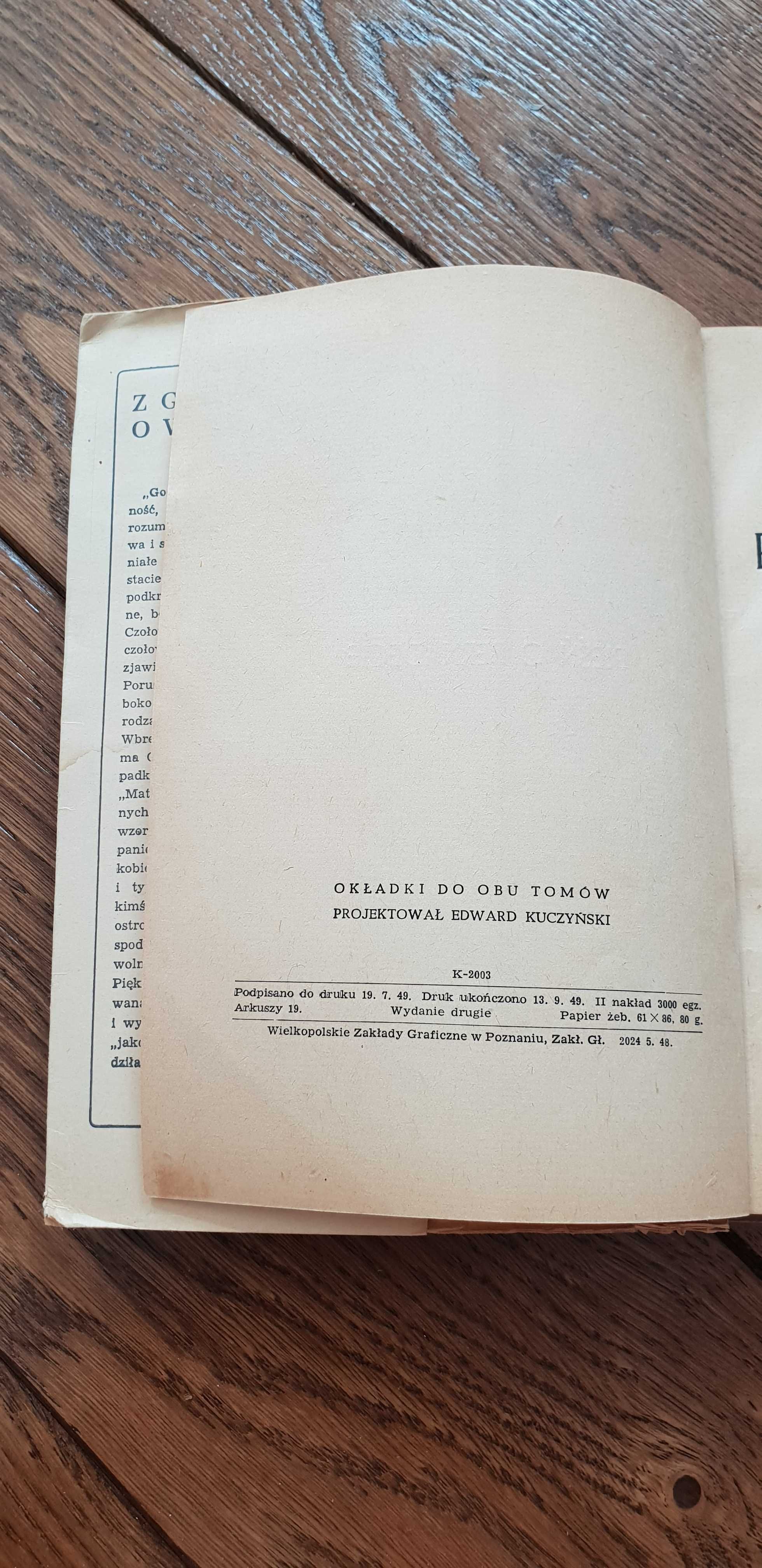 Książka rok 1949 "Pieśń o Bernadecie" Franciszek Werfel - tom II