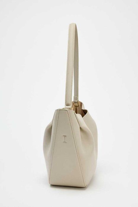Torebka ZARA ecru kremowa mała 6204/610 TORBA SHOPPER Z MARSZCZENIAMI
