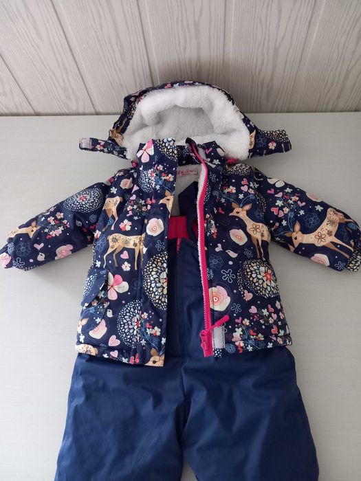 86 CIEPŁY ZIMOWY KOMBINEZON z futerkiem - granat