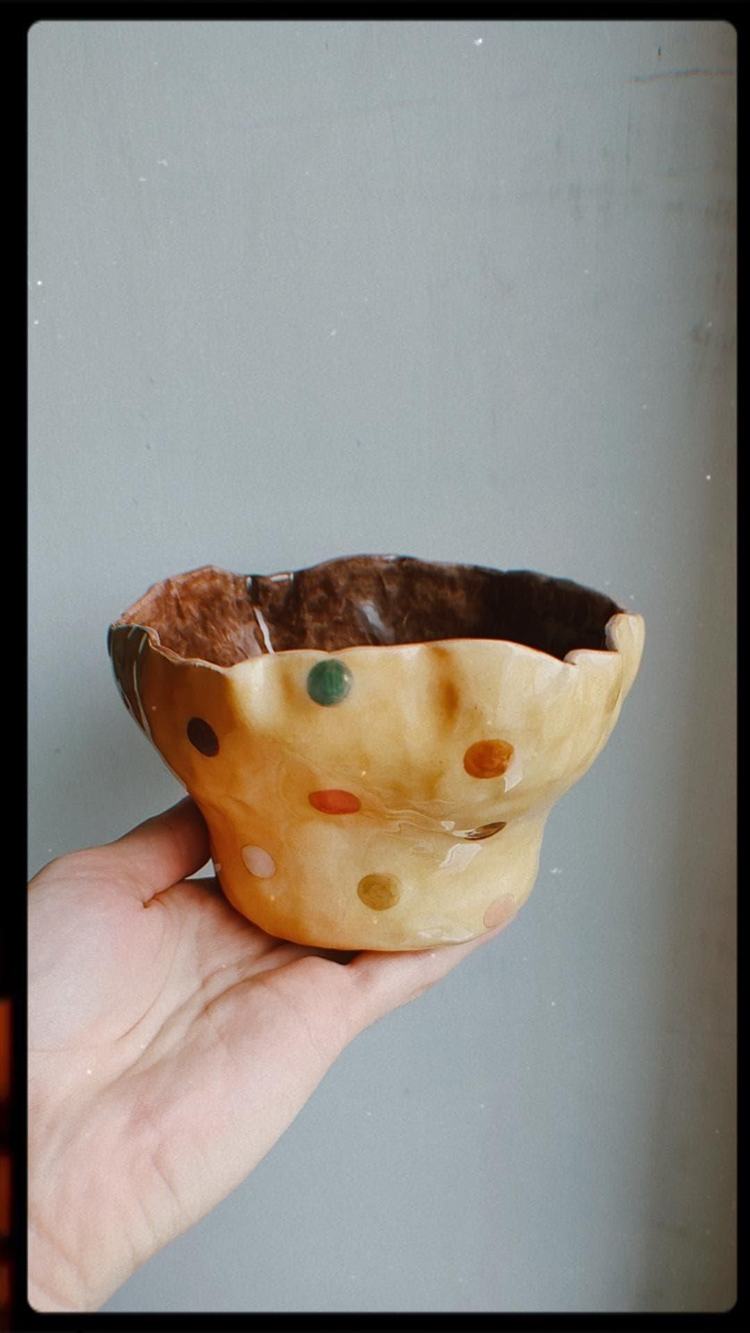 Ваза пиала горшок в горошек керамика ручной работы глина салатница