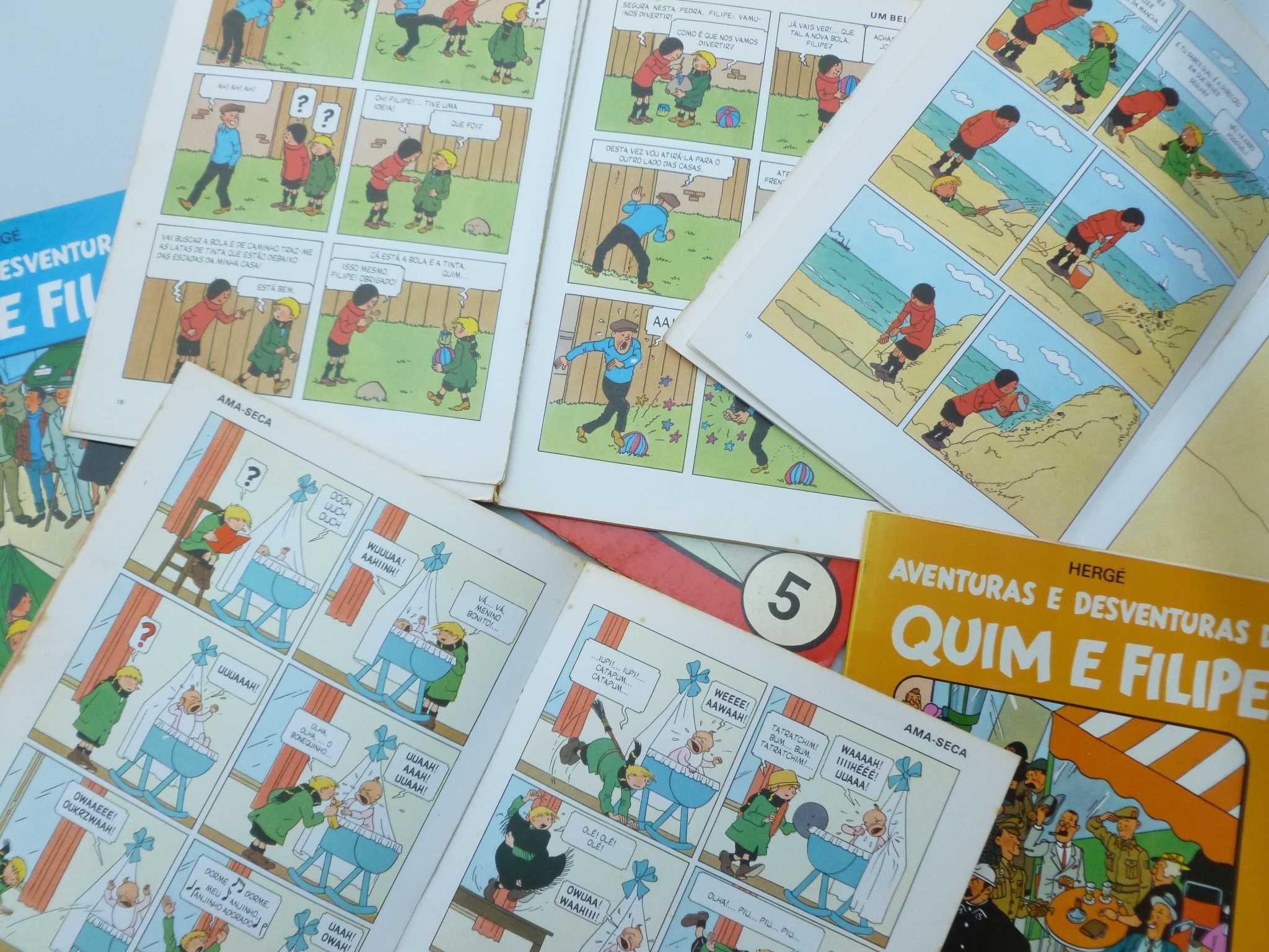 livros "Aventuras e Desventuras de Quim e Filipe" - TINTIM - Hergé