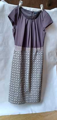 Comma piękna sukienka S 36 fioletowa szara wzór motyw geometryczny