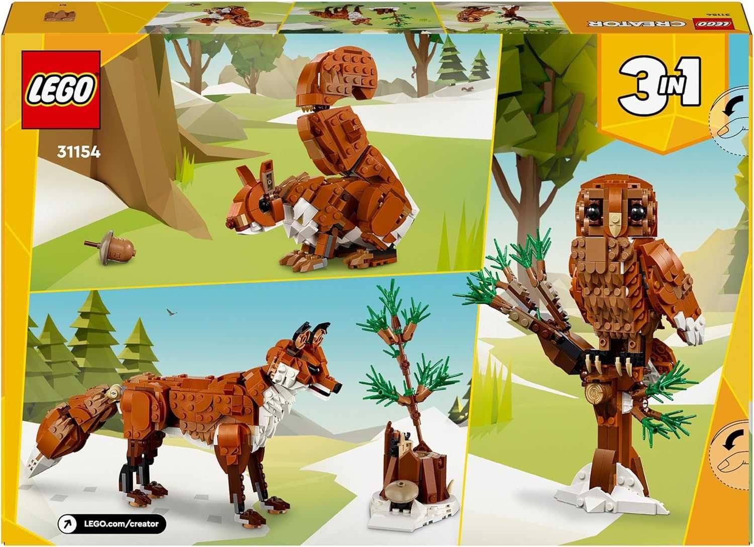 LEGO Creator 31154 Leśne Zwierzęta 3w1 – Czerwony Lis, Sowa, Wiewiórka
