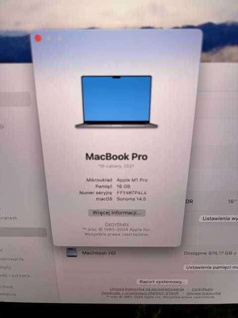 MacBook Pro 16 M1 PRO Dysk 1TB 16gb A2485 FV23% Space Gray Szczecin