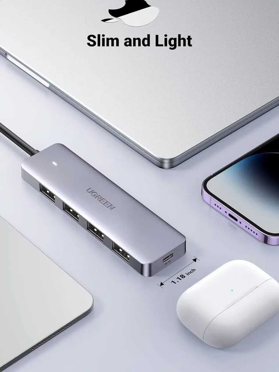 Концентратор 60cm UGREEN CM219 Hub Type-C to 4xUSB 3.0  Gray