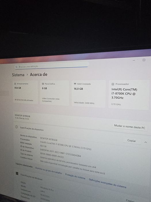 Desktop Pc Workstation Gaming-i7 8700k,16Gb Ram,Nvme 1Tb,Rtx 2070 8gb