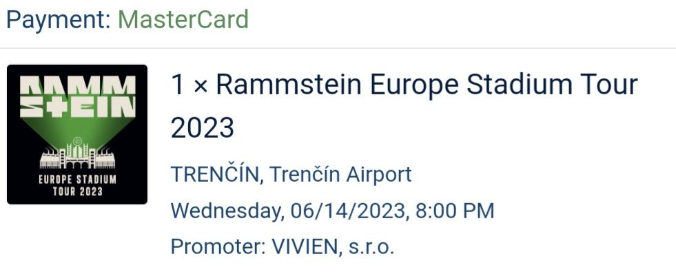 Bilet na koncert Rammstein Słowacja Trencin FEUERZONE