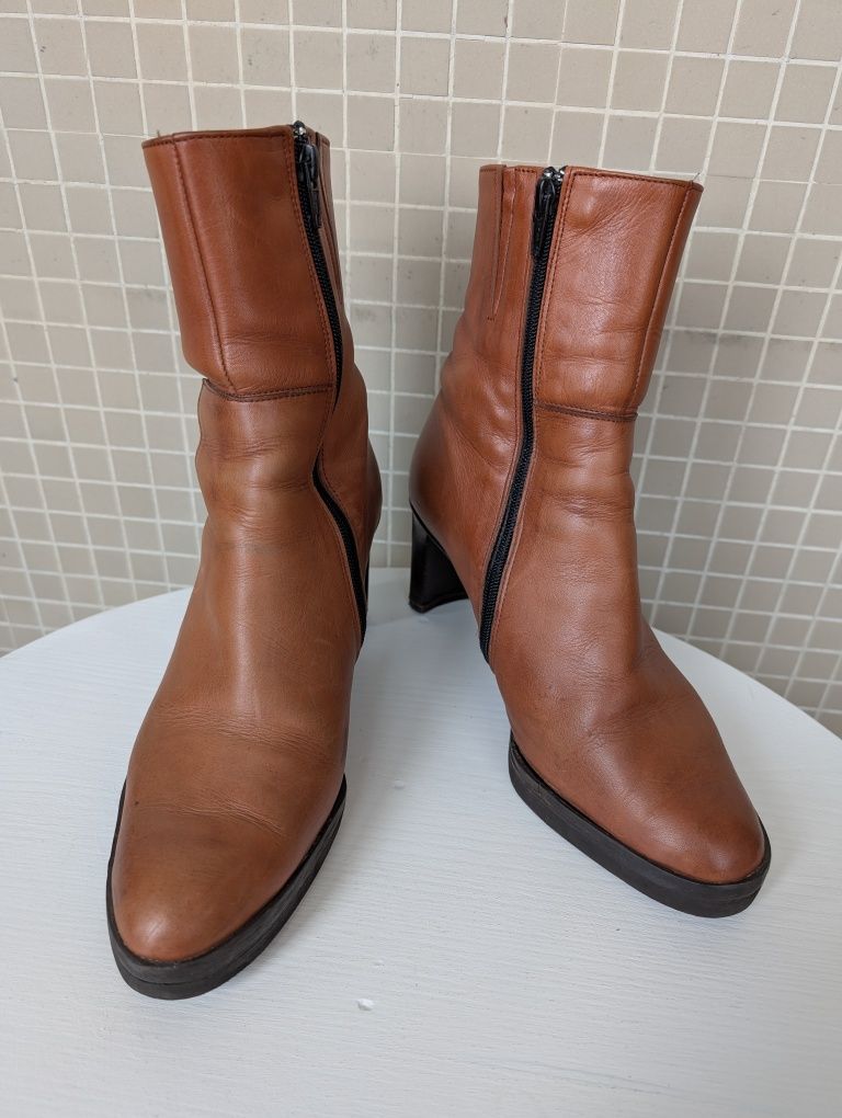 Botins pele genuína, côr camel