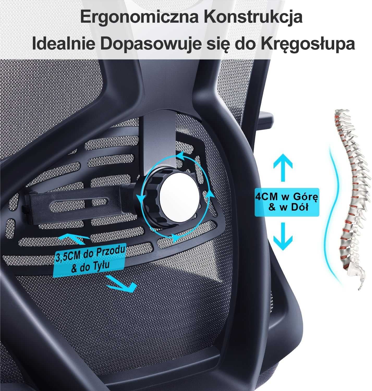 ERGONOMICZNY Fotel Biurowy Ticova M8 z PODPARCIEM 3D i Zagłówkiem