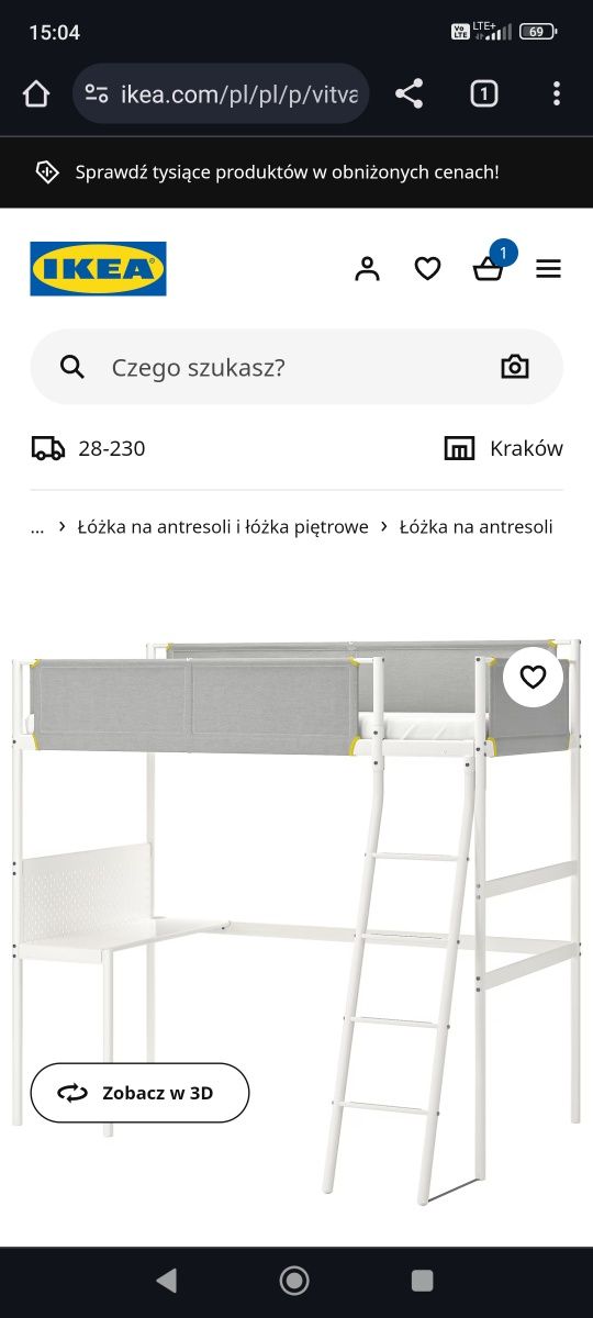 Łóżko antresola Ikea Vitval z biurkiem