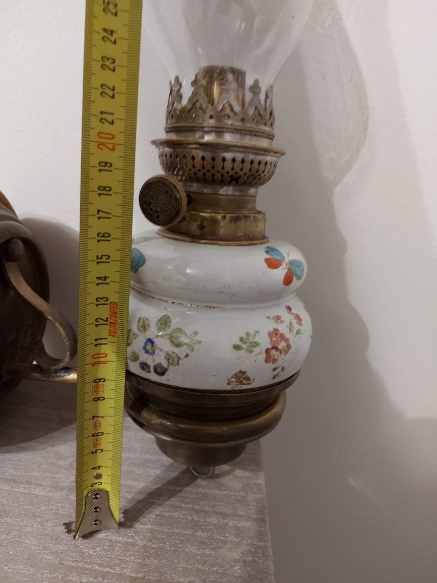 Lampa naftowa kinkiet porcelanowa sygnowana Stylowe starocia