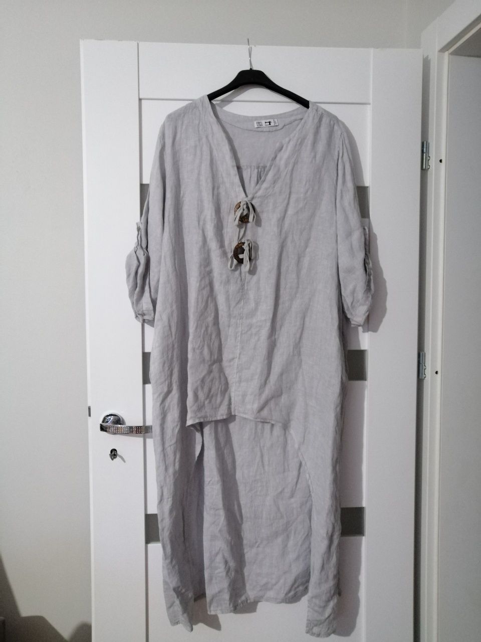 Tunika len szara popielata asymetryczna narzutka uni oversize l xl xxl