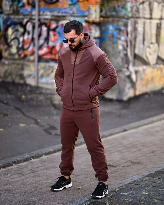 Для чоловіків на зиму флісовий спортивний костюм STATIX коричневий