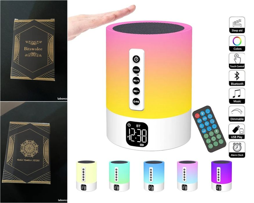 Bluetooth СЕНСОРНА Колонка Білий Шум Нічник світильник RGB, FM +пульт