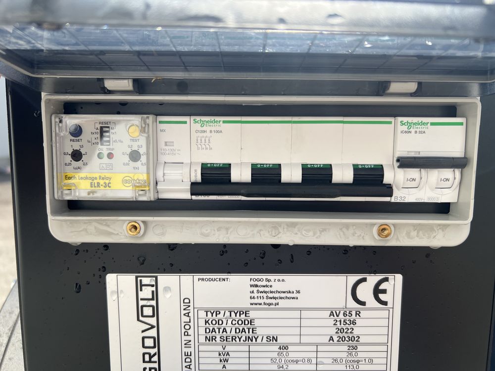 Agregat Prądotwórczy na WOM FOGO AgroVolt AV 65 R, 1 mth