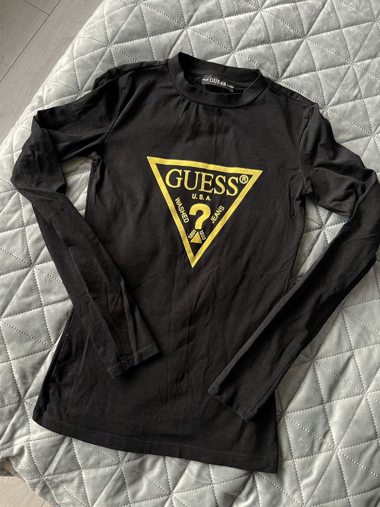 Czarna bluzka damska guess rozmiar xs logo z dlugim rekawem