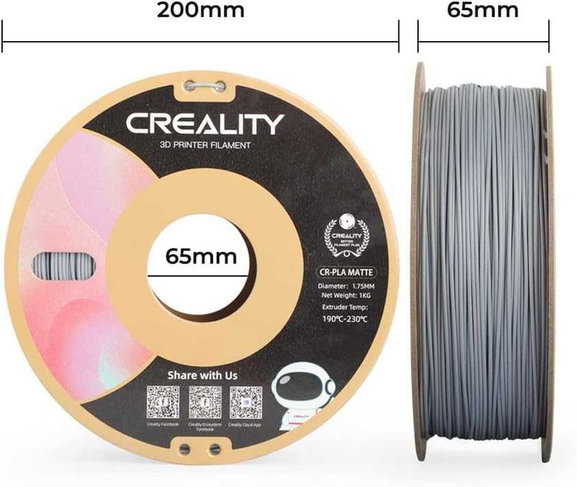 Матовий PLA пластик Filament для 3D принтера CR-PLA Matte 1.0Kg Grey