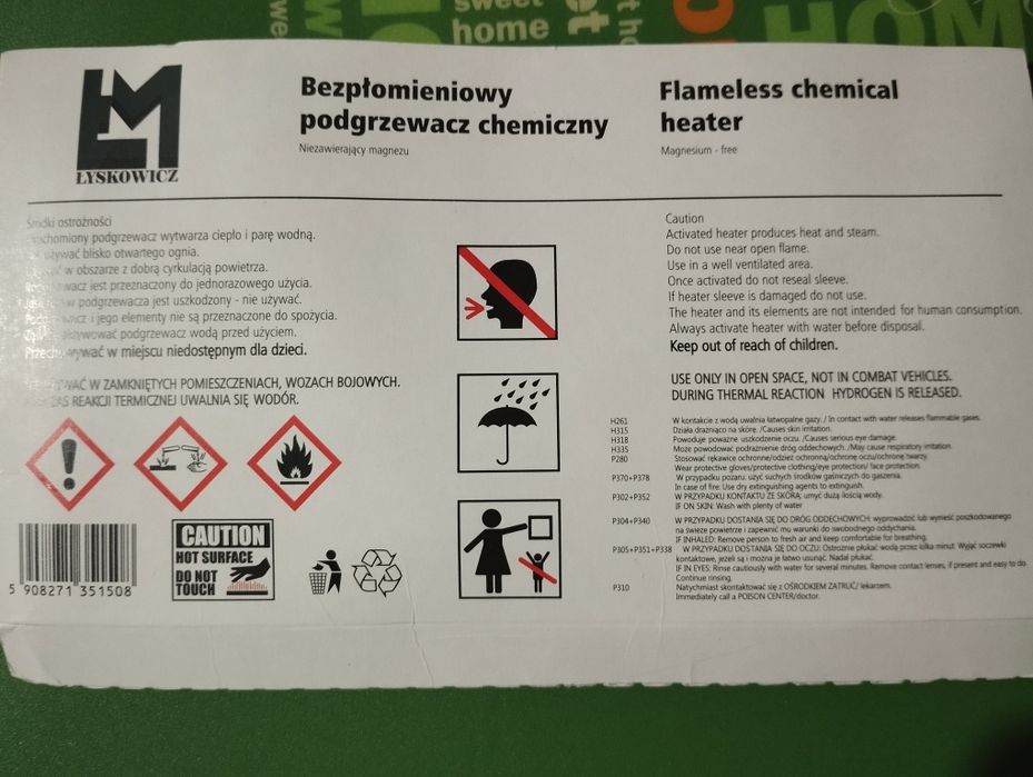 Bezpłomieniowy podgrzewacz chemiczny