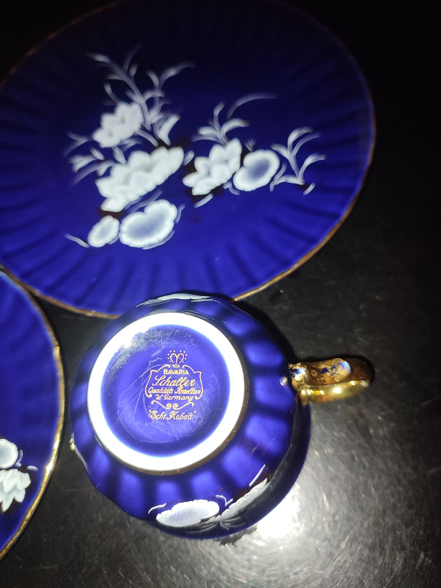 Śliczne stare trio porcelana Echt Kobalt