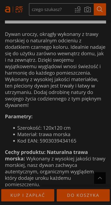 Dywan okrągły z trawy morskiej 120x120 cm