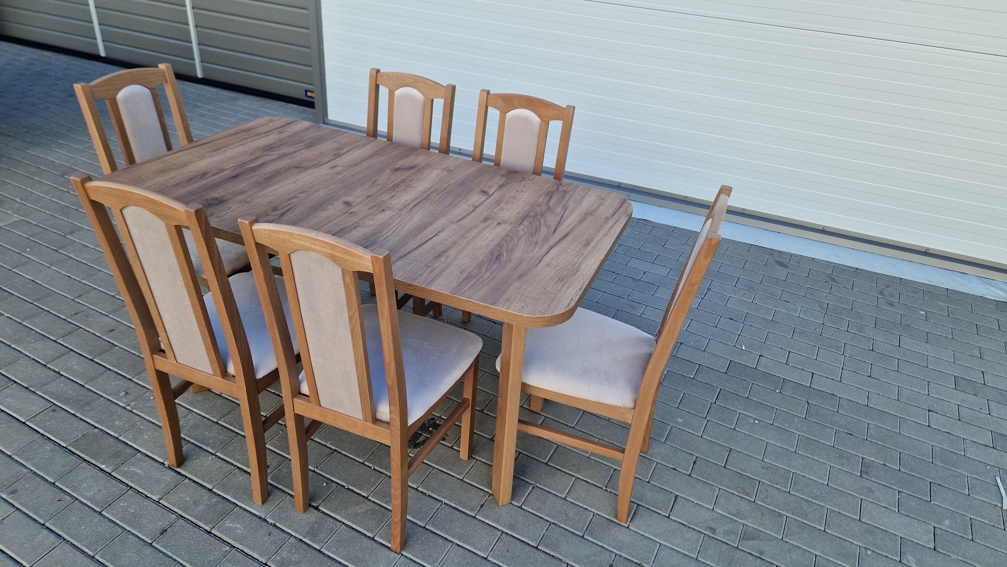Nowe: Stół rozkładany + 6 krzeseł, ORZECH JASNY + LATTE, dostawa PL