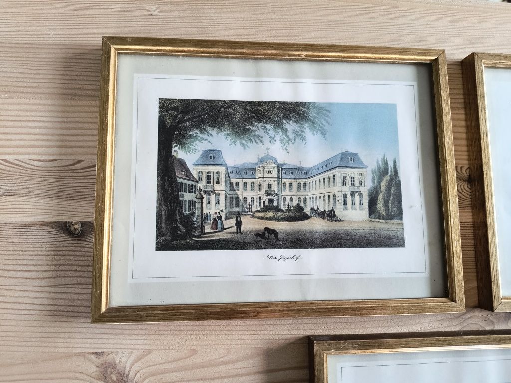 Obrazki w drewnianych ramkach 3 sztuki komplet