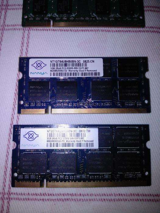 Memorias SODIMM DDR2, DDR3, microprocessador I3-3110M