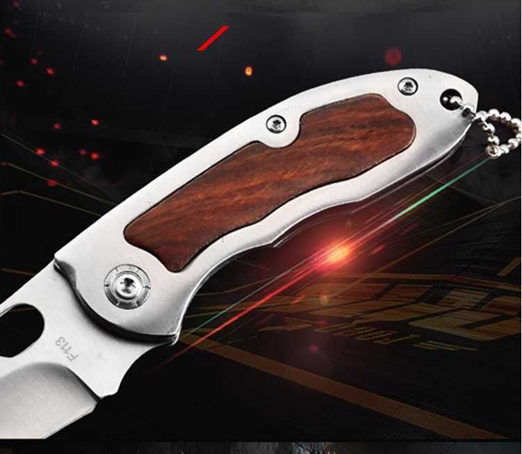 Nóż składany, myśliwski kieszonkowy drewno jakość HQ Crystal F113