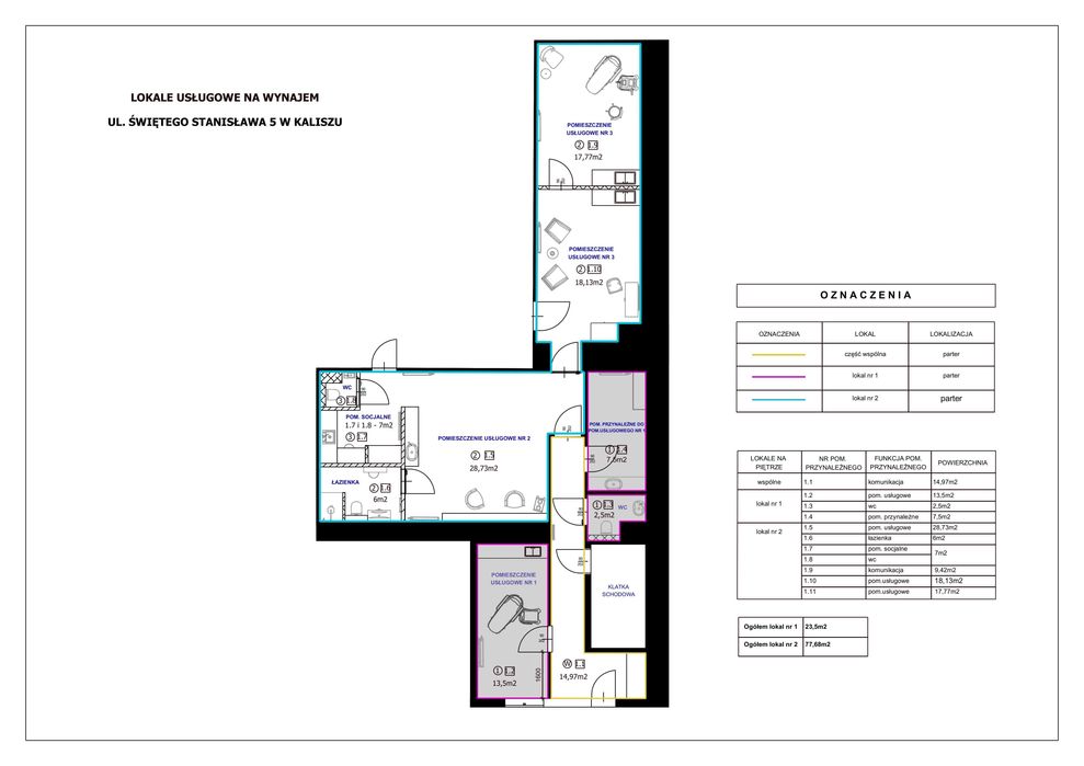 Lokal  po remoncie do wynajęcia – 77 m² Centrum