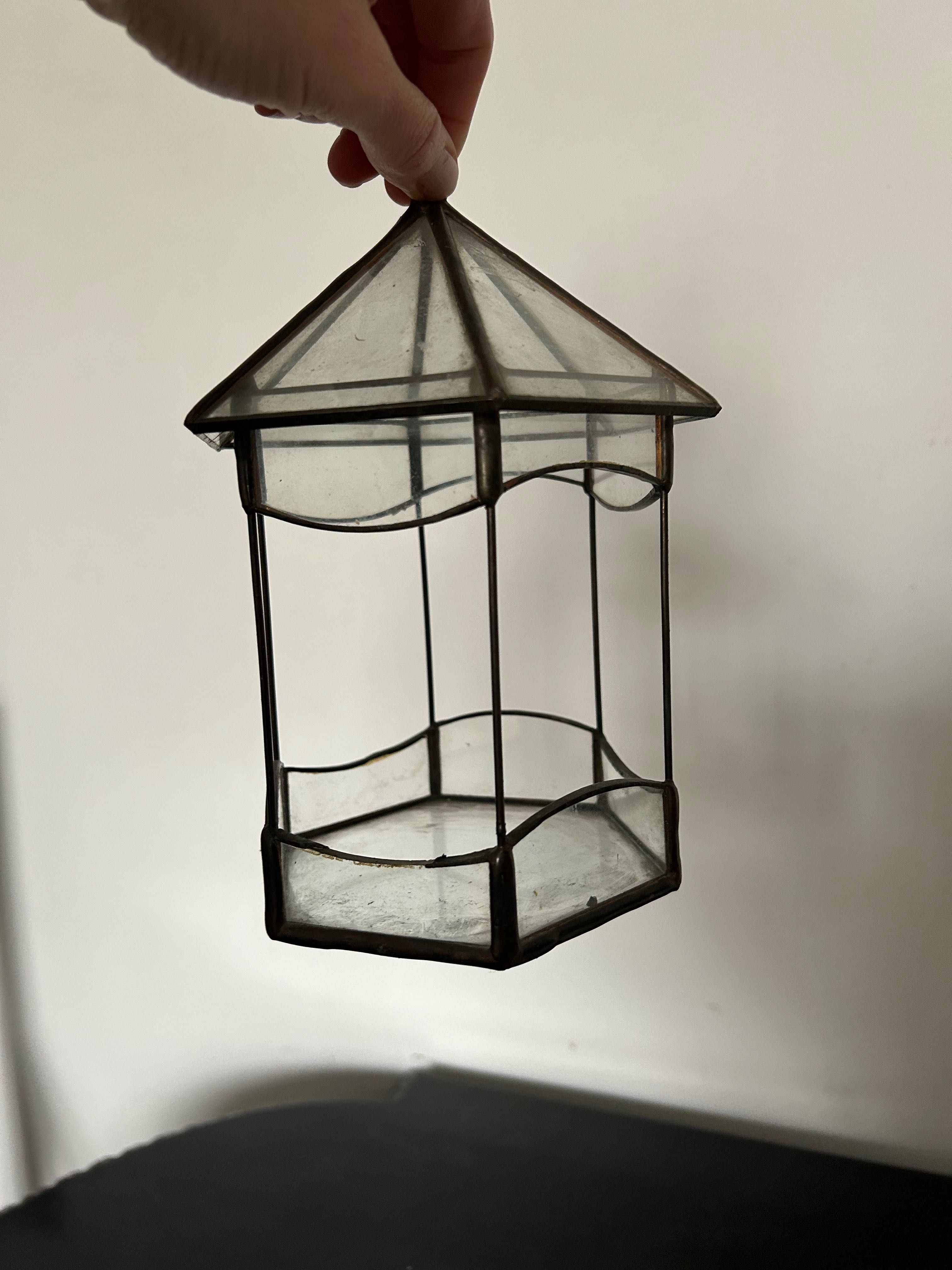 Stary świecznik lampion Szklana altanka na świece
