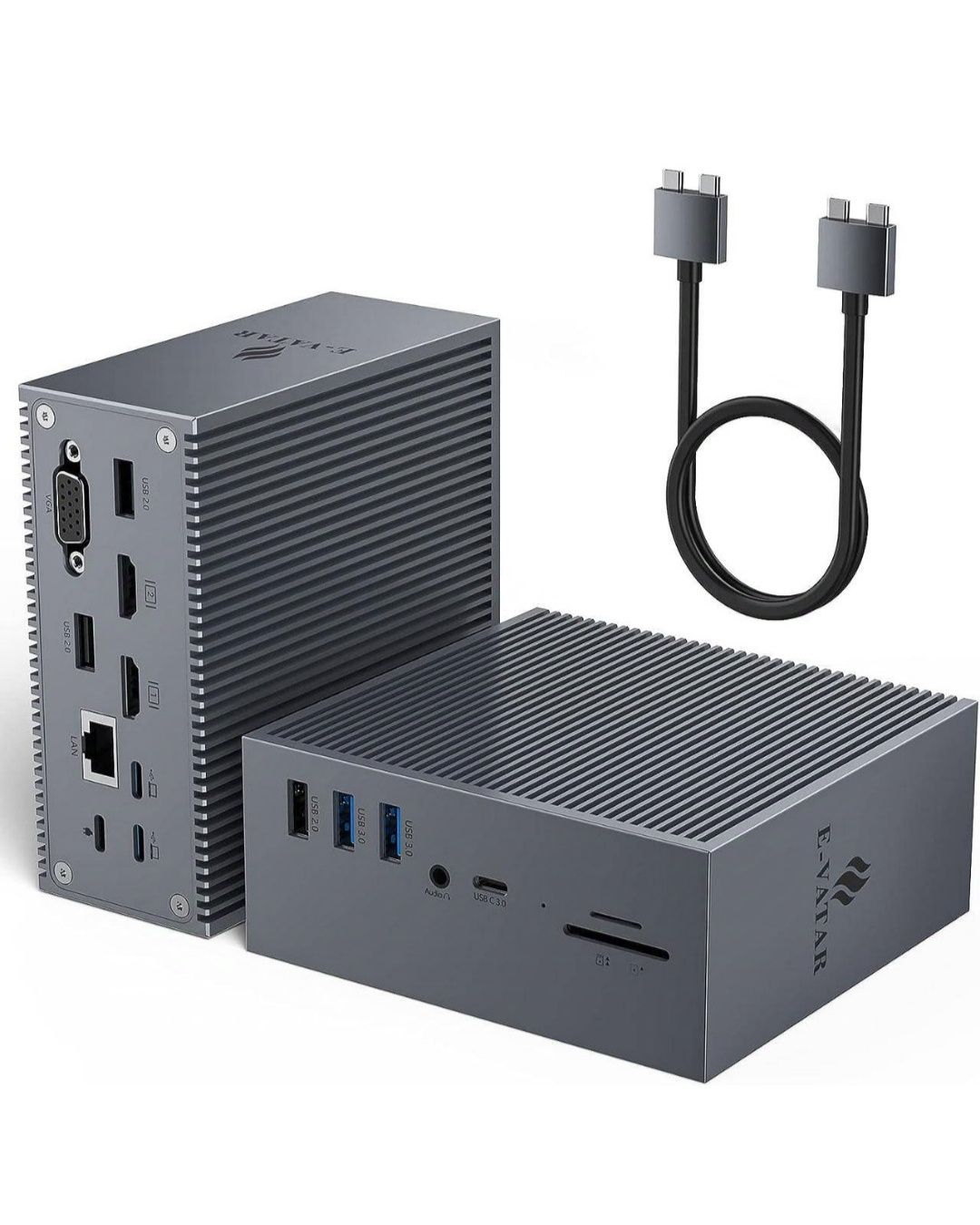 Док-станція USB C HDMI VGA 4 USBA USB C Micro SD LAN 100 Bt PD