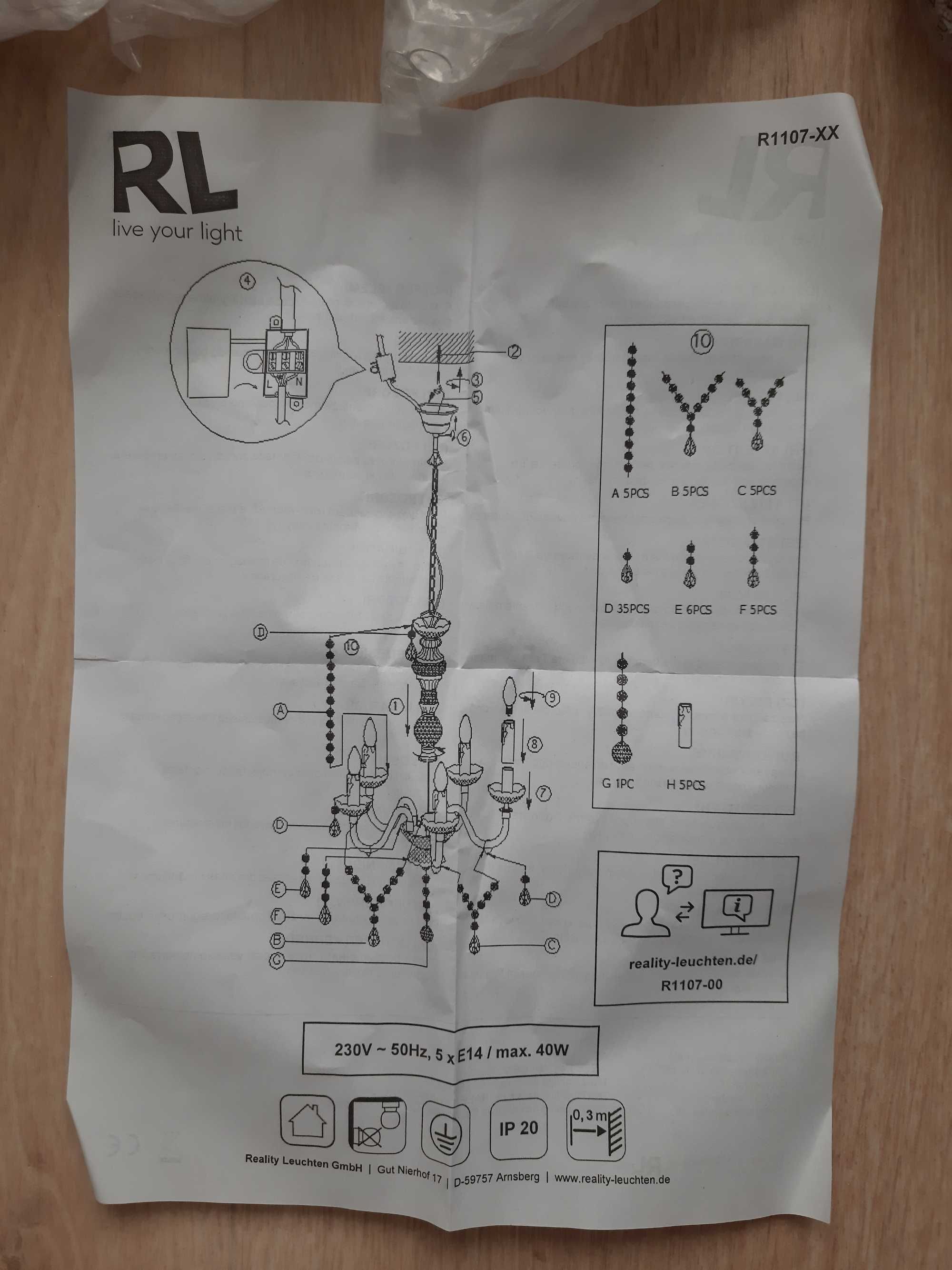 żyrandol z kryształowymi koralikami srebrny