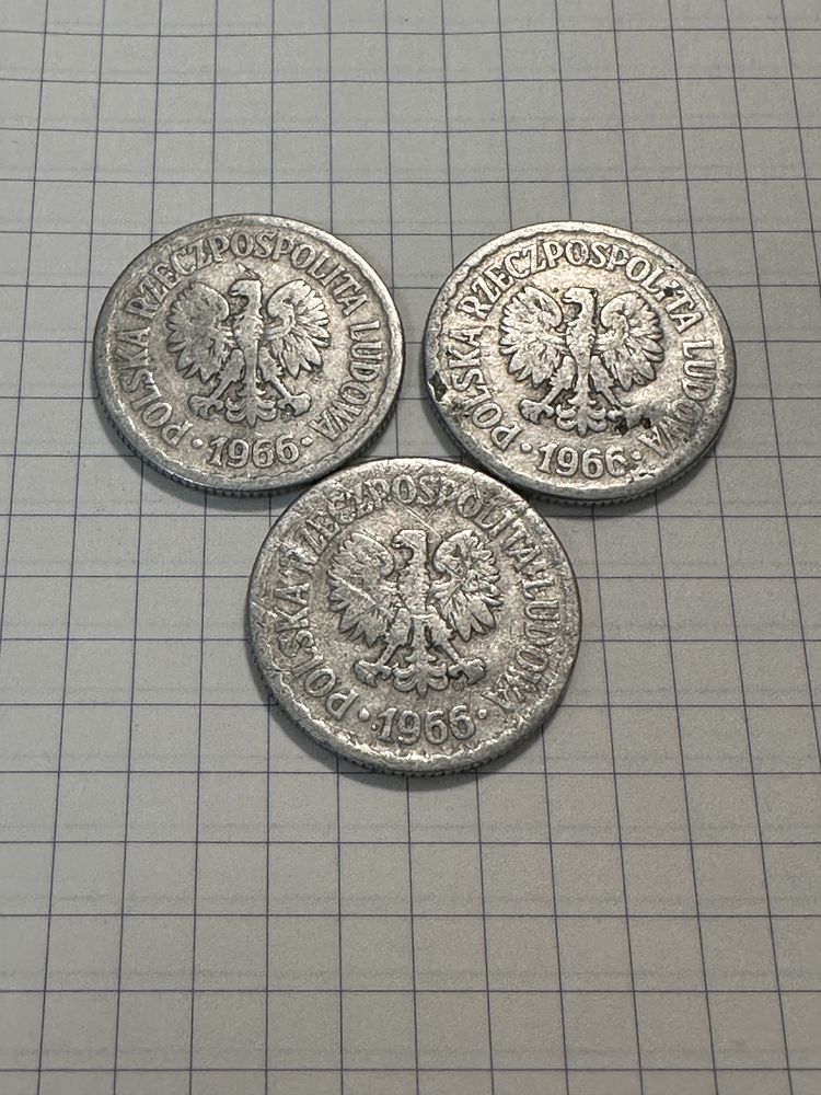 Moneta 1 zł. z 1966 r. 3 szt.