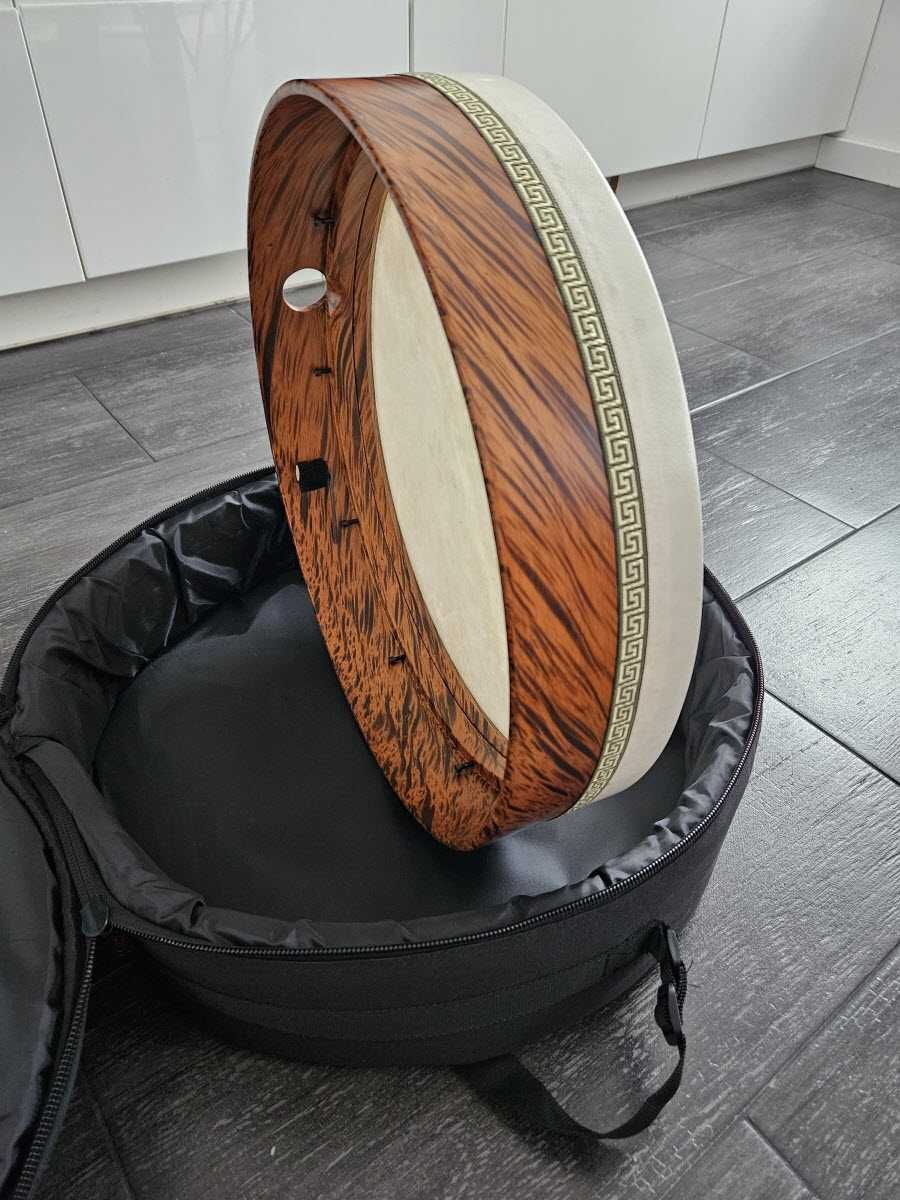 Bęben obręczowy, bendir 18", strojony, skóra naturalna, pokrowiec