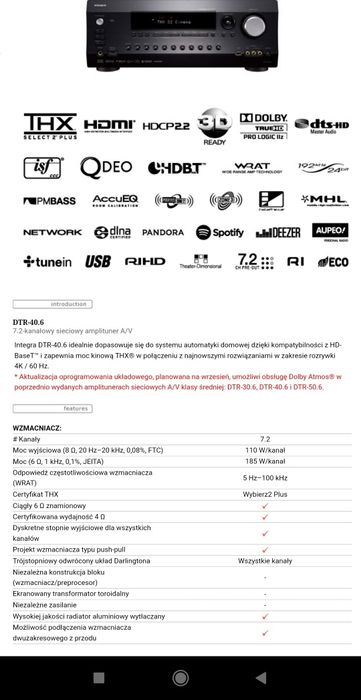 Amplituner kina domowego Nie Onkyo a Integra DTR-40.6