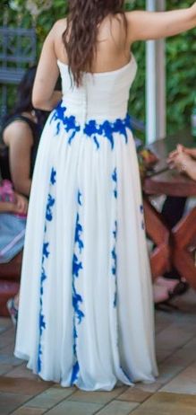 Suknia ślubna empire- ecru z niebieskim