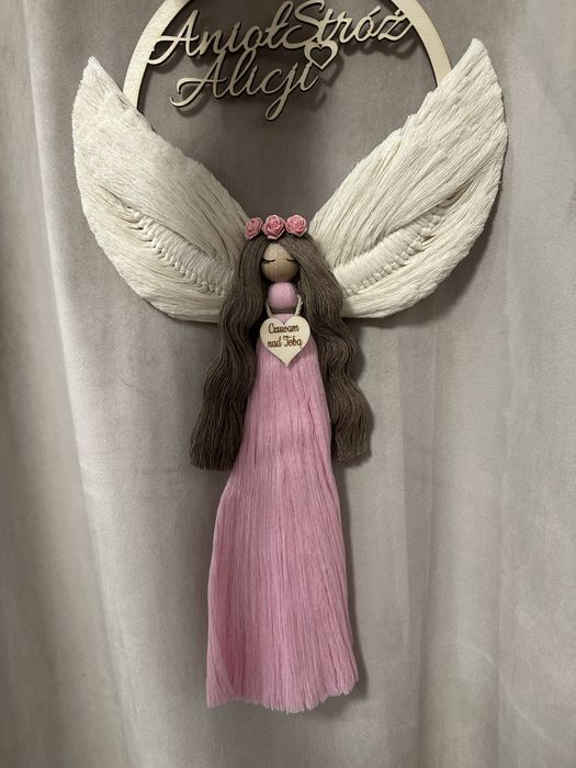 Aniol stróż makrama , pamiątka chrztu świętego