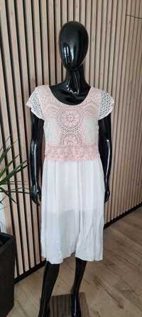Zwiewna Włoska letnia sukienka wiskoza Made in Italy midi r. L/XL