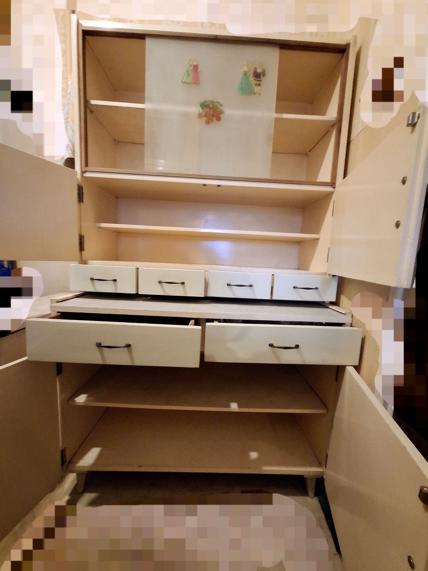 Drewniana kuchenna szafka wisząca witryna retro vintage PRL na makatkę