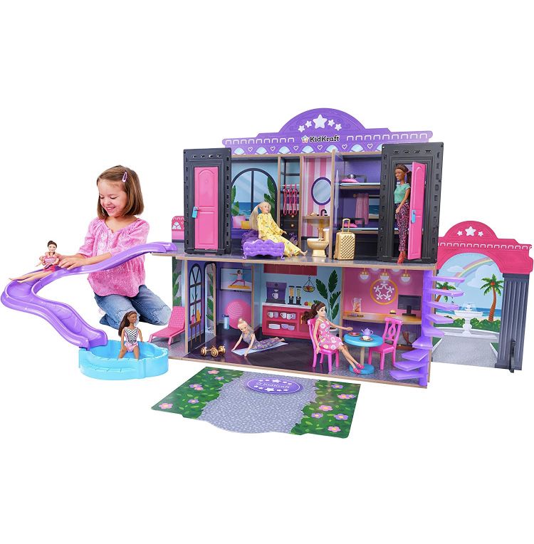 KidKraft Wooden Hotel Waterslide Dollhouse.Льльковий будинок готель