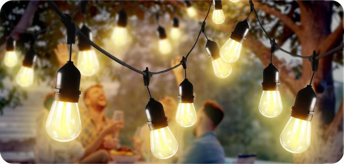 girlanda ogrodowa led świetlna lampki ogrodowe 15m x e27 żarówka 1w