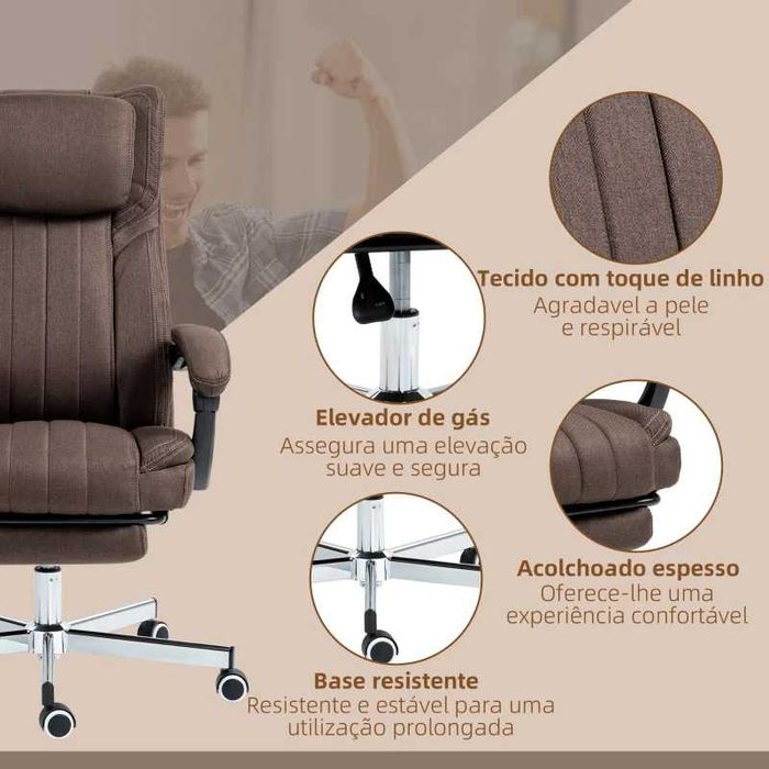 Cadeira de Escritório Ajustável e 6 Pontos de Massagem, Castanho