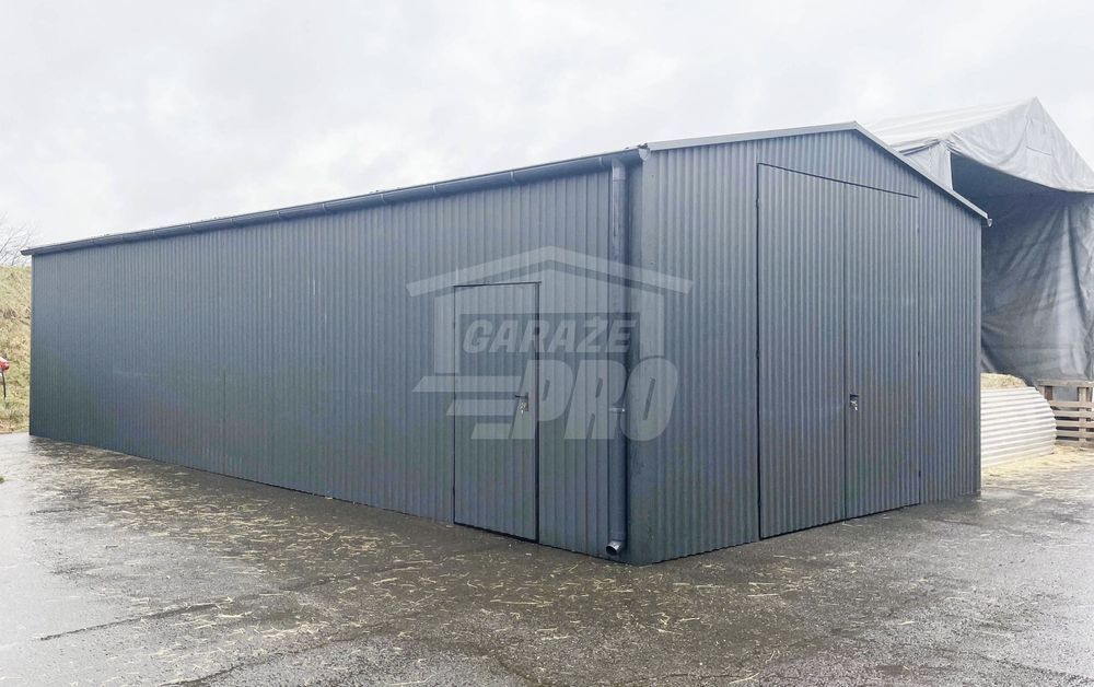 Hala Garaż 7x11 m brama dwuskrzydłowa drzwi rynny GP345