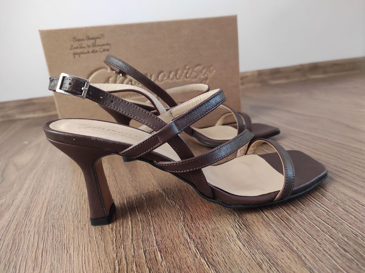 Glamoursy buty sandały 39  Just For Fun sandałki na obcasie szpilki