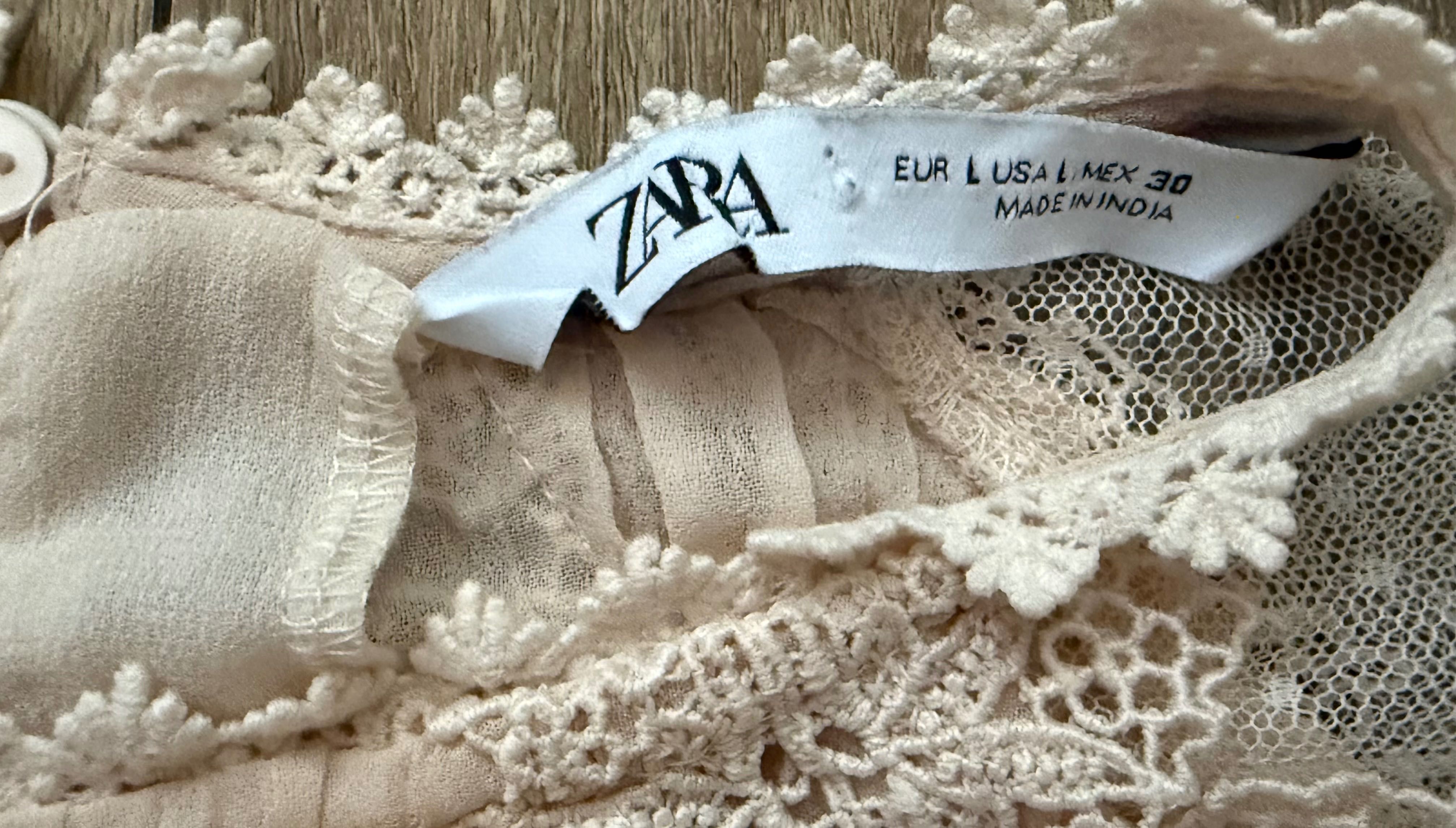 ZARA plisowana sukienka boho z żakardowym haftem pudrowy róż, rozm. M
